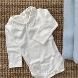 Body newborn colletto a punta ricamo azzurro DK120 DrKid