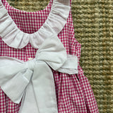 Abito vichy fucsia e bianco con collo frill Mariella Ferrari AT931