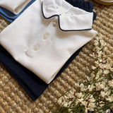 Completo newborn polo e bermuda in piquè di cotone bianco e blu La Mascot 55/1207012 55/2501012