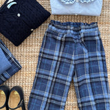 Pantalone 3/4 tartan blu e azzurro Malvi F26I120PNRS