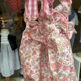 Costume LAB intero in cotone fiorellini rosa con fiocchi vichy
