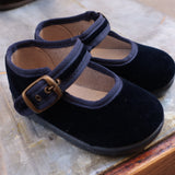 Navy blue velvet ballerina shoes with buckle art 11251