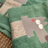 Set biancheria coppia asciugamani verde LUPO grigio - Tessuti e Vissuti capsule x LANUVOLALAB