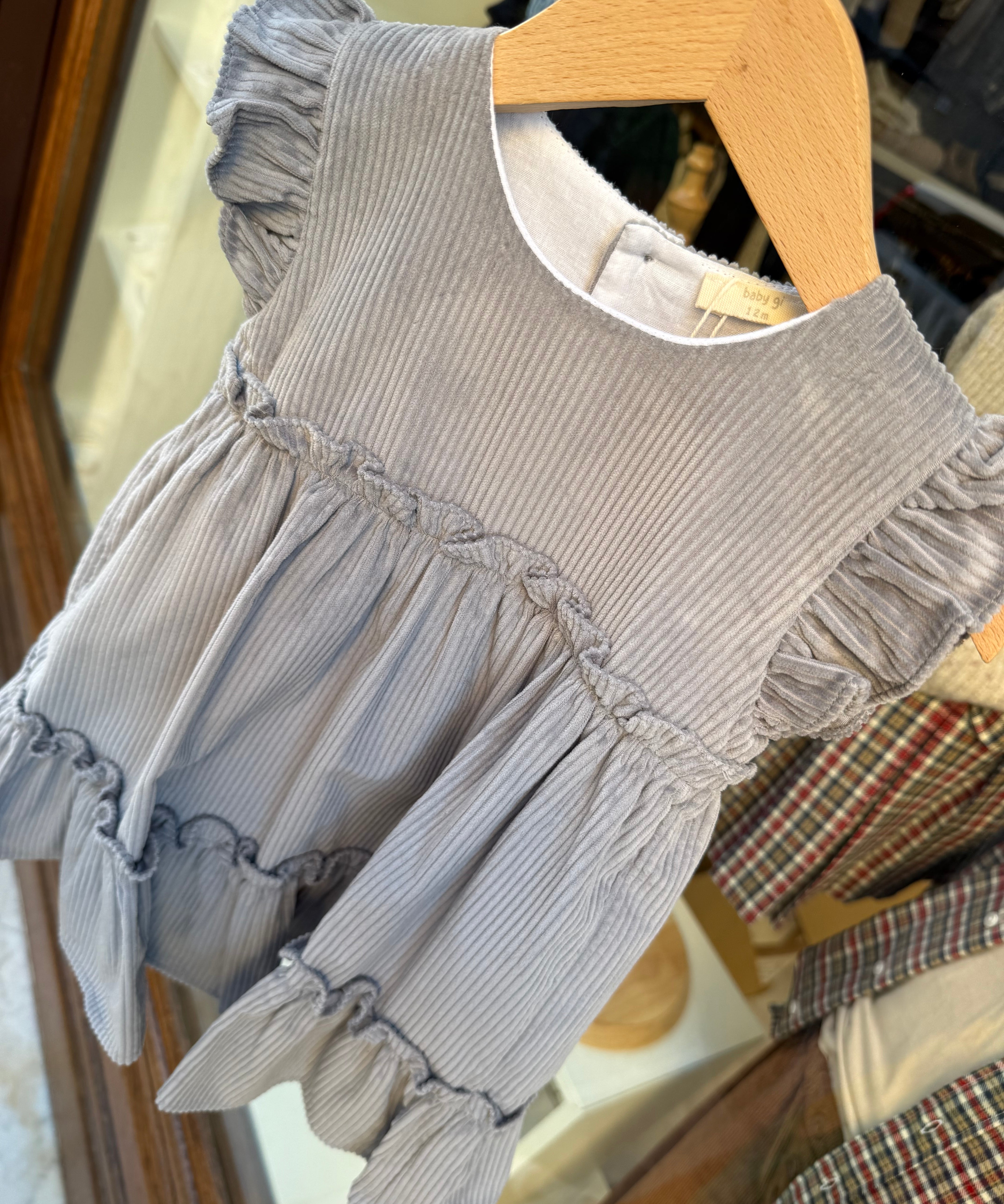 Abito con frill in velluto a coste grigio CAS860G BabyGi