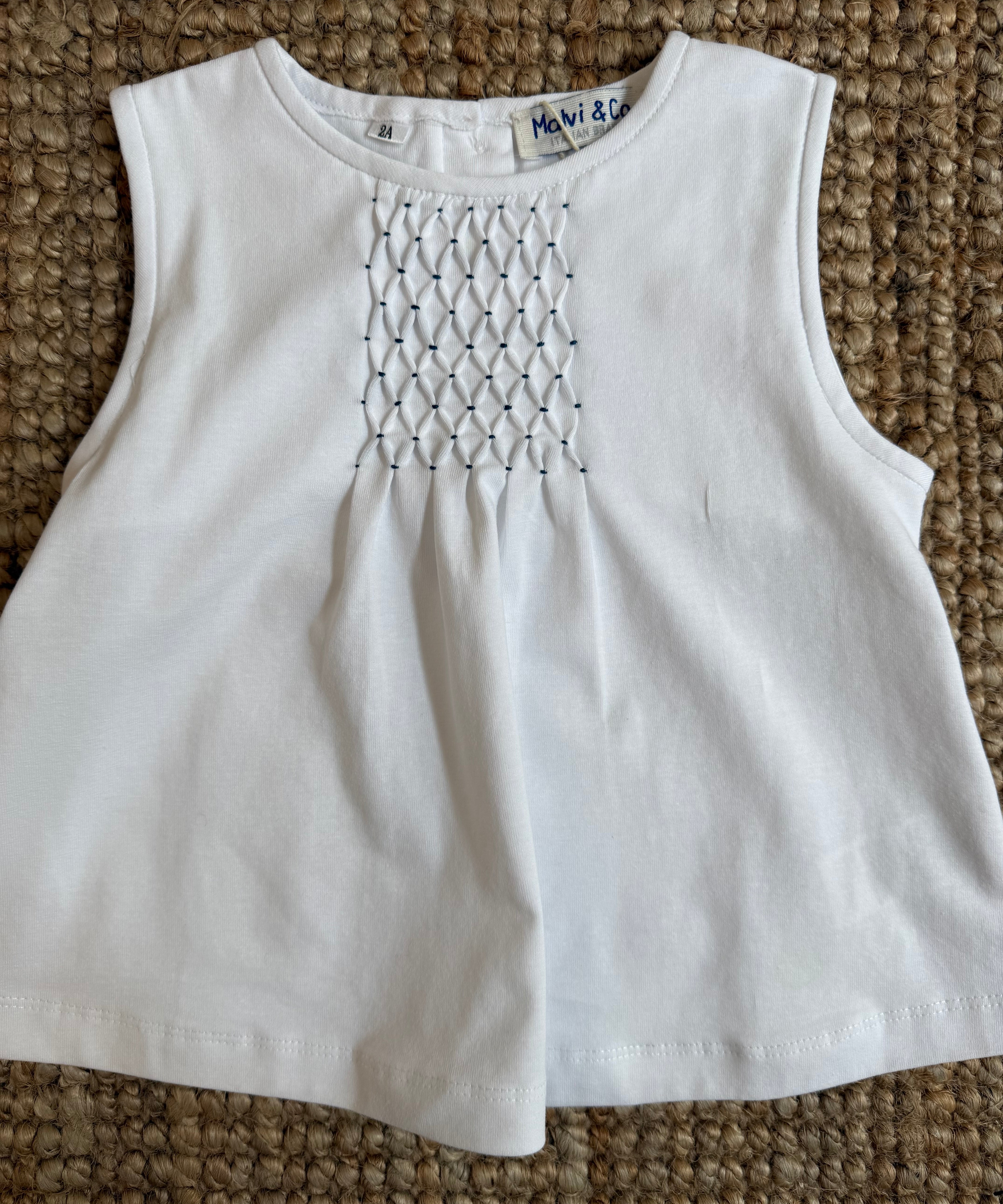 Top in jersey ricamo nido d'ape blu Malvi & Co S26M018CAJJ