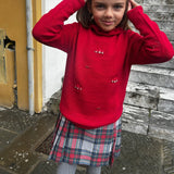 Maglioncino rosso collo frill ricamo autunno Mi Lucero x LA NUVOLA LAB I24113