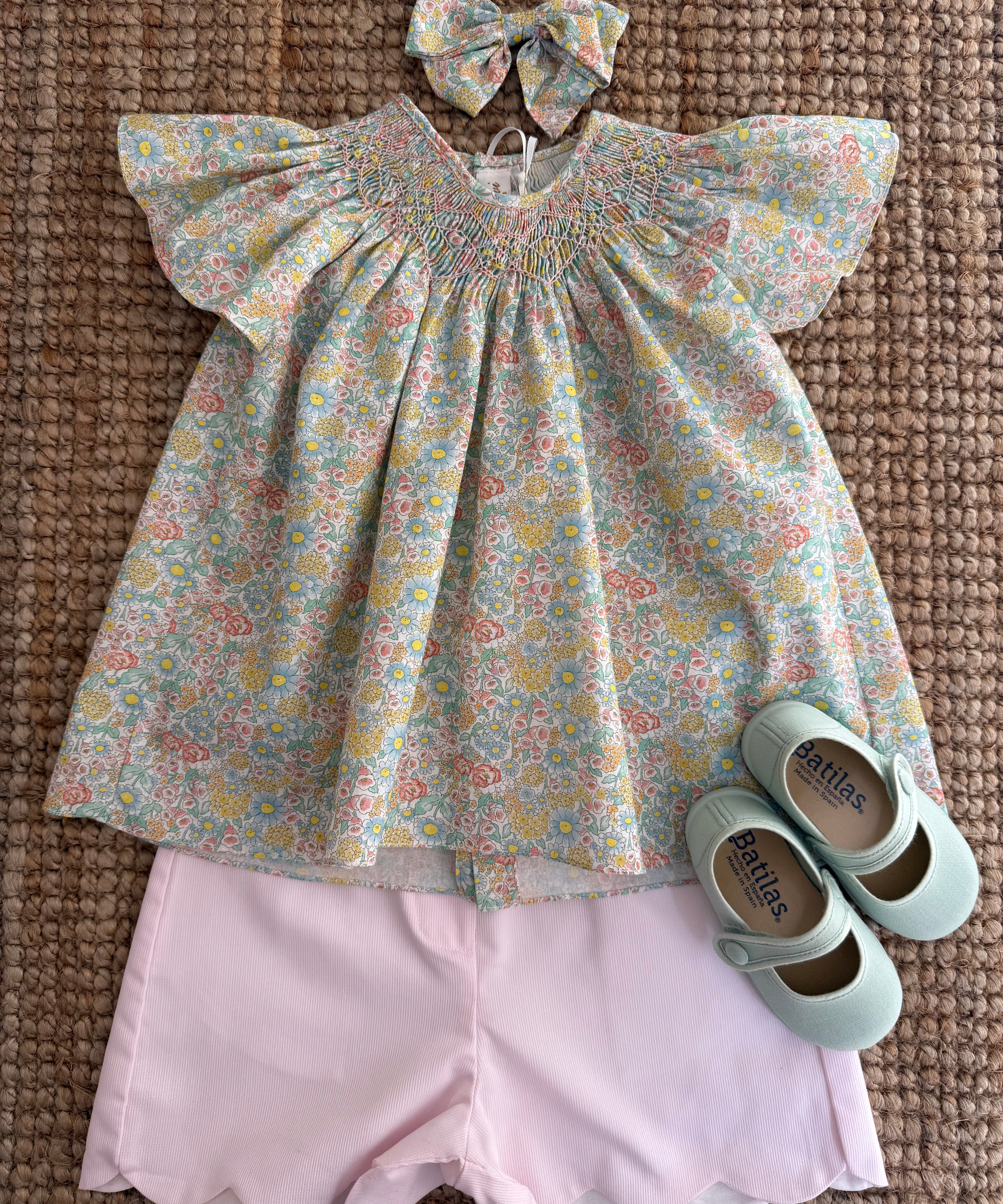 Camicetta fantasia fiorellini ricamo smock Bergenie Kidiwi 36142