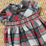 Abito newborn tartan con ricamo punto smock con coulotte Isi FCC150VERR