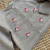 Cardigan tortora con ricamo a mano funghi Mi Lucero x LA NUVOLA LAB 24064
