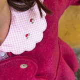 Camicetta LAB Clizia colletto ricamato funghetti quadretto vichy rosa e bianco con colletto petalo a manica lunga