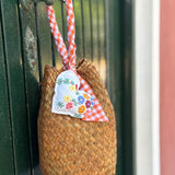 Borsa LAB paglia manico fantasia con cuore imbottito stoffa vintage
