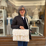 Borsa cartella grande con tracolla bianco con fiorellini colorati Naj-Oleari