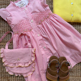 Abito ricamo smock percalle rosa Lolyne Kidiwi 36161