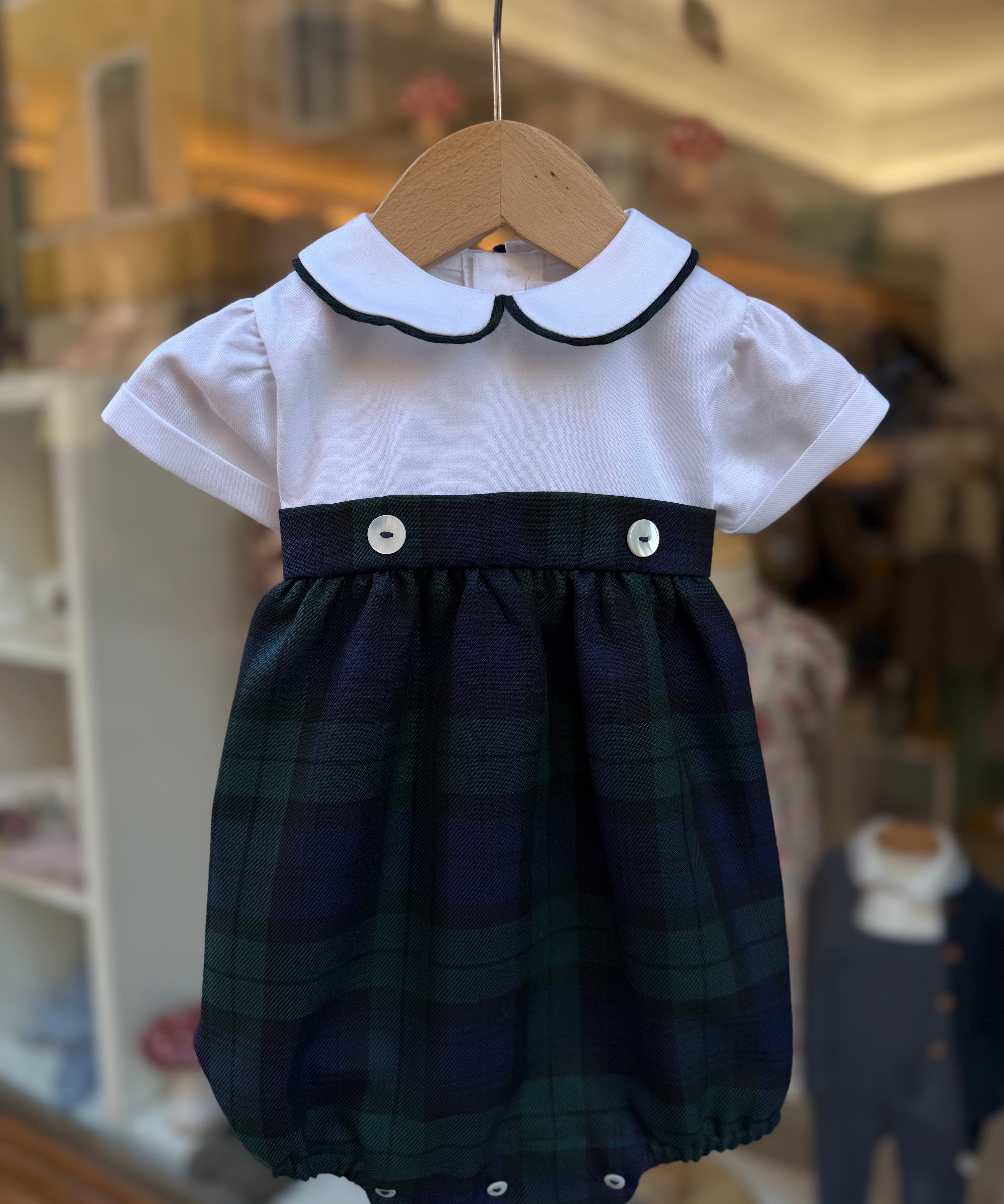 Pagliaccetto colletto tondo e bloomers tartan blackwatch PGF6 Mariella Ferrari