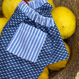 Costume boxer LAB in cotone fiorellini bianco e blu dettagli righe