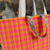 Maxi borsa LAB maxi vichy fucsia fluo e giallo + fiorellini