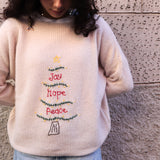 Maglione LAB donna burro ricamato a mano JOY HOPE PEACE