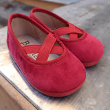 Red velvet ballet flats with crossed elastic art 128/178