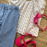 Pantalone pinocchietto Sandra LAB vichy bianco e blu con maxi serpentina