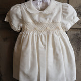 Newborn Baptism Dress in Milk Twill with Smock Embroidery FCCI133VEZL