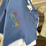 T-shirt girocollo blu ricamo sardine DK40