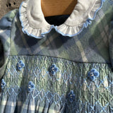 Abito tartan cielo/salvia con ricamo punto smock Malvi F25I018VERS