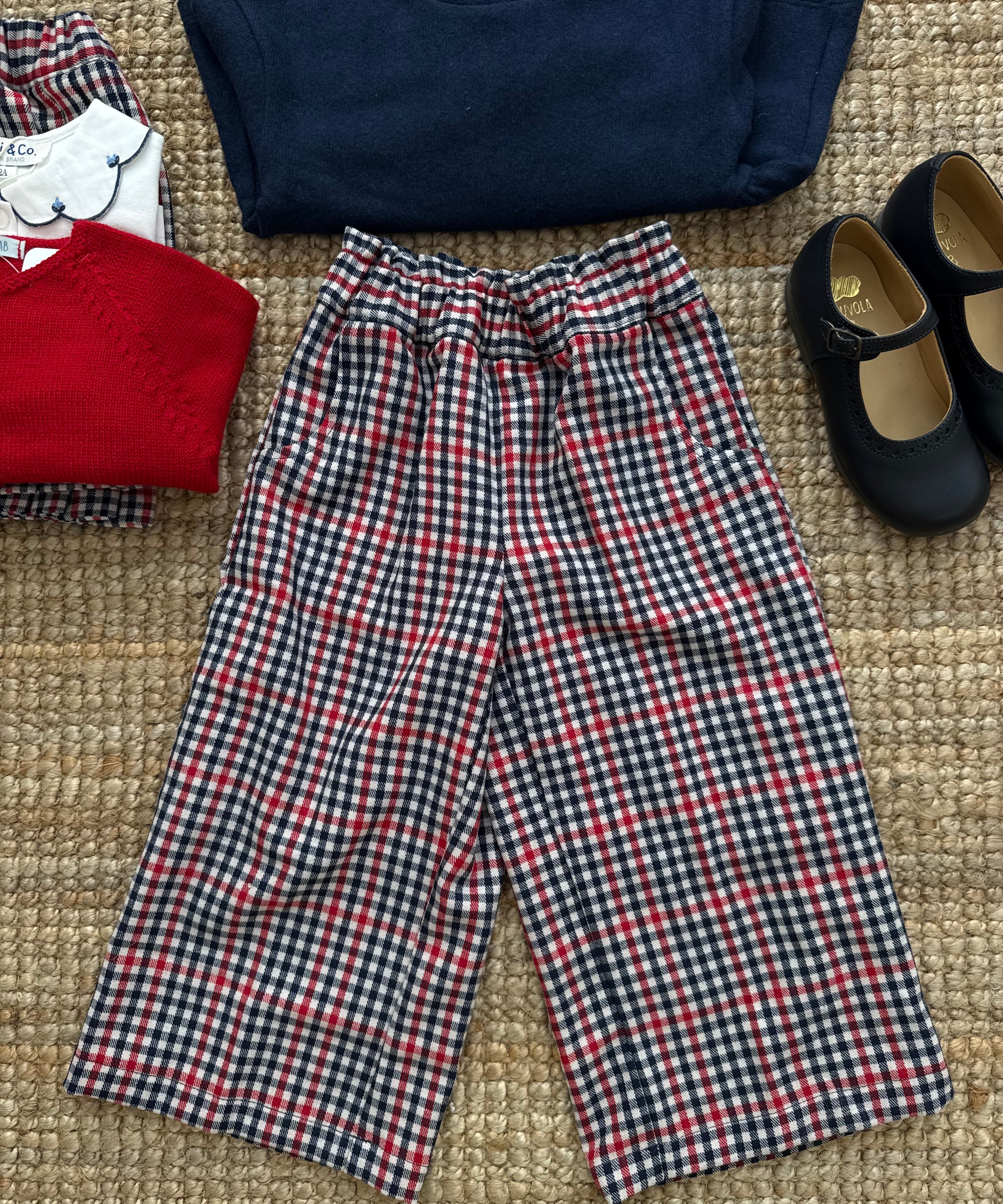 Pantalone palazzo quadretto rosso e blu Malvi F26M031PNNC