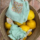 Costume boxer LAB in cotone righine bianco e verde dettagli fiorellini