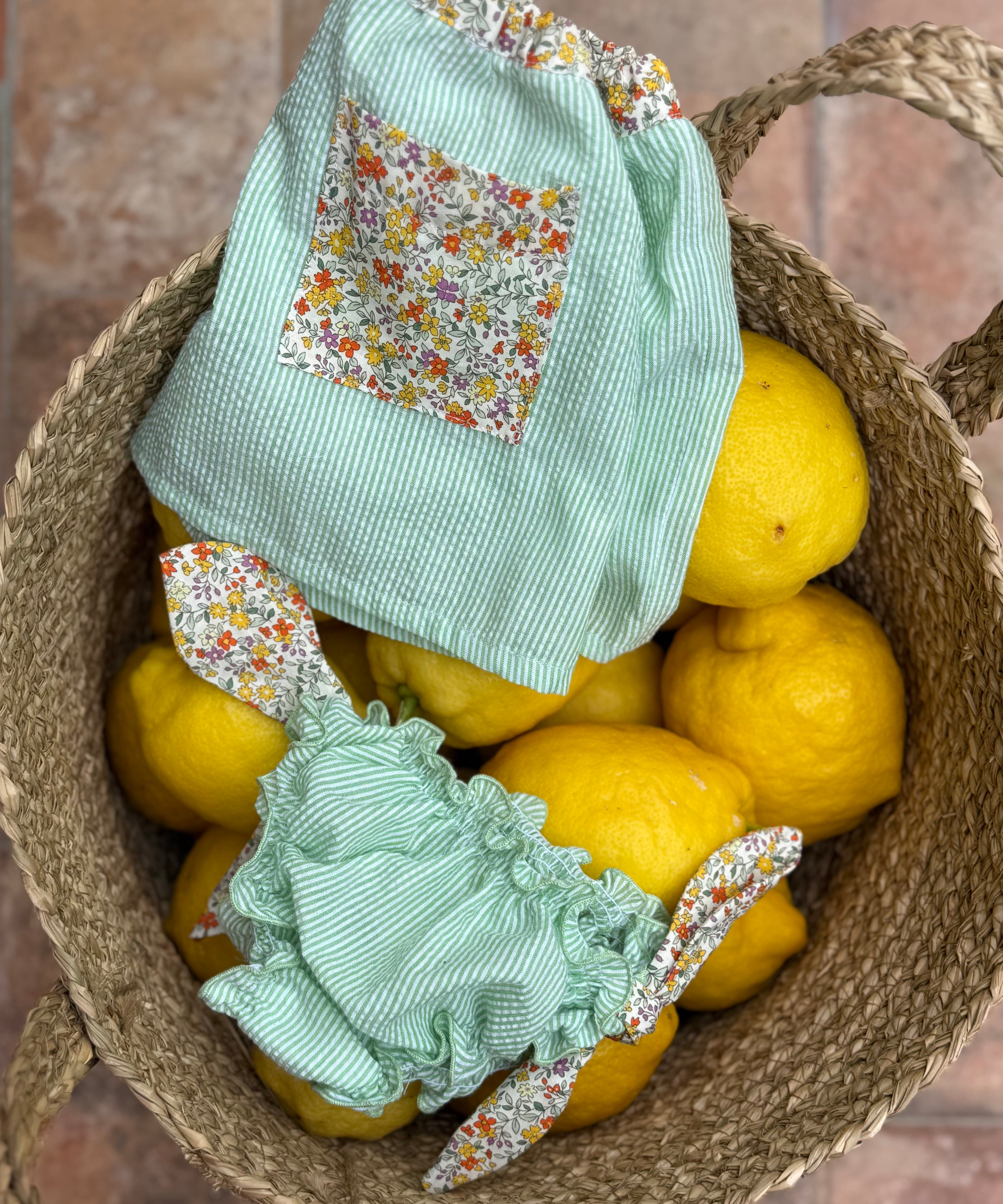 Costume boxer BO02 LAB in cotone righine bianco e verde dettagli fiorellini