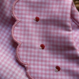 Camicetta LAB Clizia colletto ricamato funghetti quadretto vichy rosa e bianco con colletto petalo a manica lunga