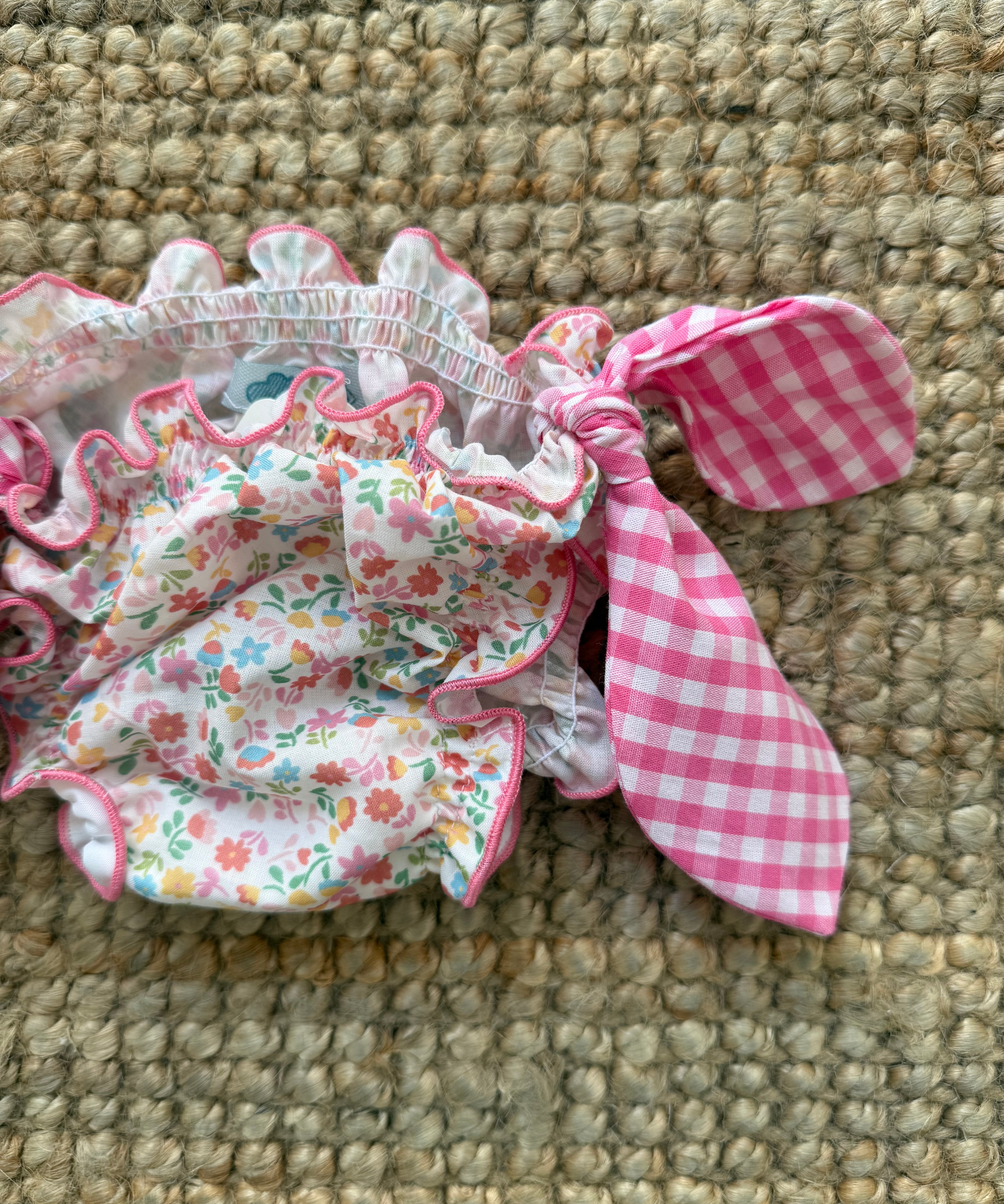 Costume S05 LAB slip in cotone fiorellini con fiocchi vichy fucsia e bianco
