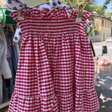 Abito LAB prendisole vichy bianco e rosso e dettagli fiorellini
