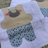 Set biancheria coppia asciugamani lilla ORSO beige - Tessuti e Vissuti capsule x LANUVOLALAB