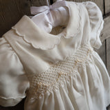 Newborn Baptism Dress in Milk Twill with Smock Embroidery FCCI133VEZL