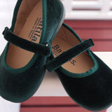 Scarpe ballerine in velluto verde con strap 11351