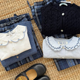 Camicia in oxford con colletto ricamo smock blu e rouches Malvi F26M021CAOO