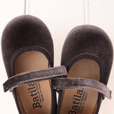 Grey Velvet Ballet Flats with Strap 11351