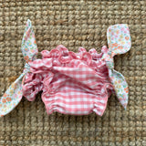 Costume LAB slip in cotone vichy rosa e bianco con fiocchi nodo fiorellini