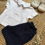 Completo newborn polo e bermuda in piquè di cotone bianco e blu La Mascot 55/1207012 55/2501012