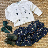 Gonna balze LAB velluto a costine stampa fiori base blu