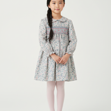 Abito fantasia azzurro ricamo smock B9071 Tartaleta
