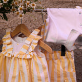 Completo newborn polo con dettagli righe giallo e bianco con bermuda stessa fantasia DBV25826