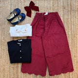 Pantalone palazzo LAB Flora in velluto coste larghe bordeaux con orlo cappe
