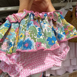 Bloomers LAB coulotte in cotone vichy rosa e bianco con rouche fiorellini