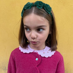 Camicetta LAB Clizia colletto ricamato funghetti quadretto vichy rosa e bianco con colletto petalo a manica lunga