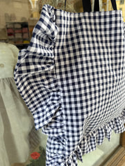 Borsa LAB con rouches vichy bianco e blu