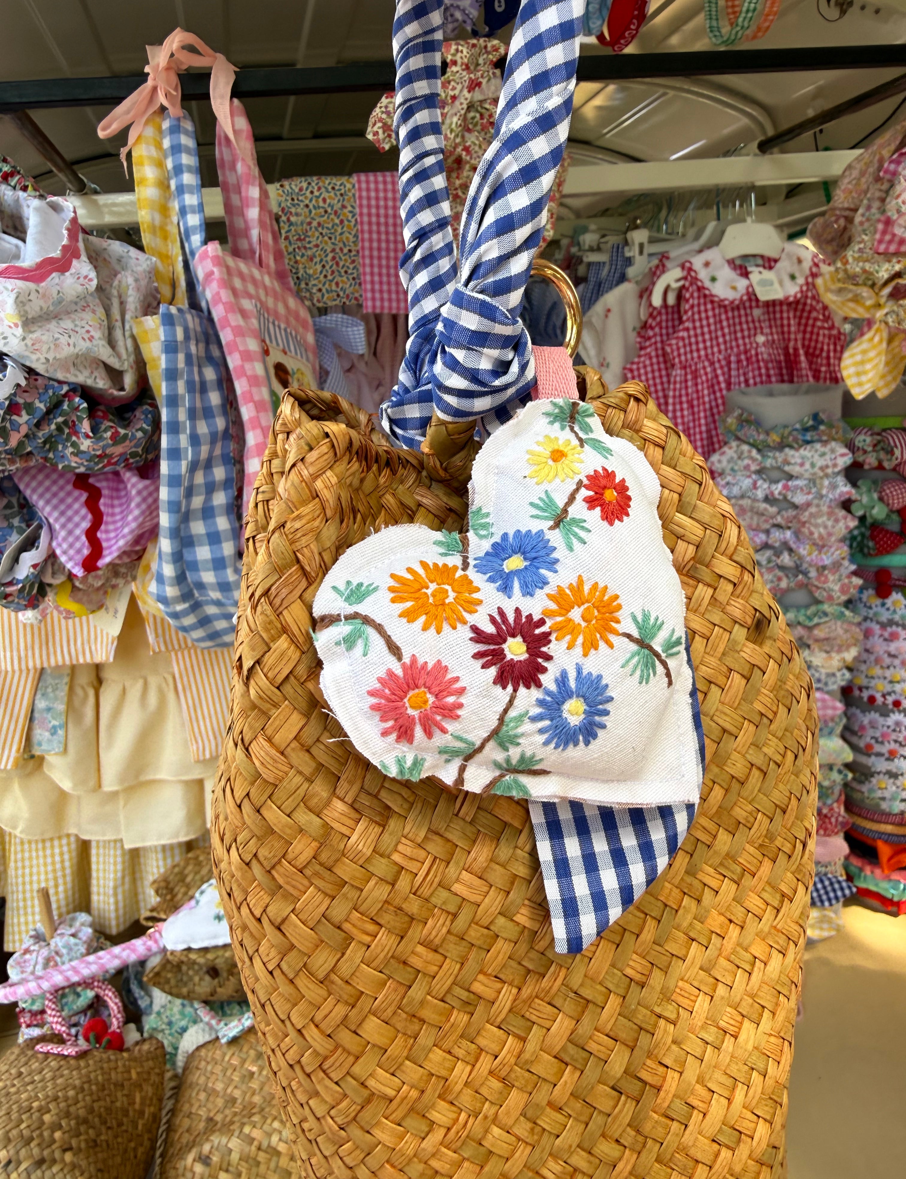 Borsa LAB paglia manico fantasia con cuore imbottito stoffa vintage