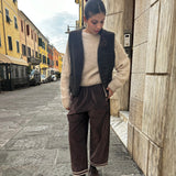 Pantalone LAB donna cargo in fustagno testa di moro con serpentina avorio