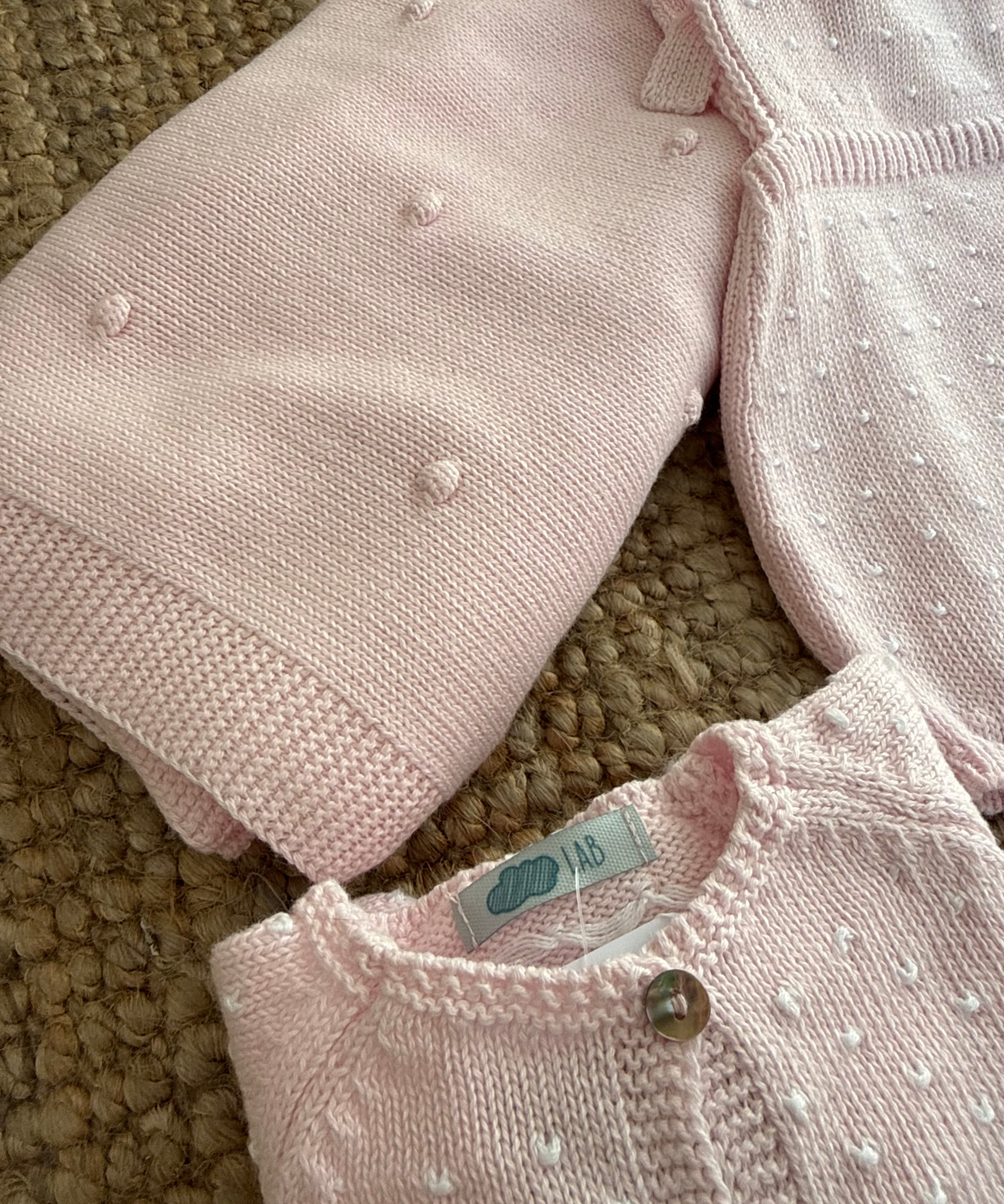 Coperta newborn rosa pallido lavorazione mimosa Mi Lucero x LA NUVOLA LAB I26077