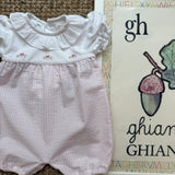 Pagliaccetto in jersey a righe goffrate rosa e bianco con ricamo Malvi & Co S26N159TURR
